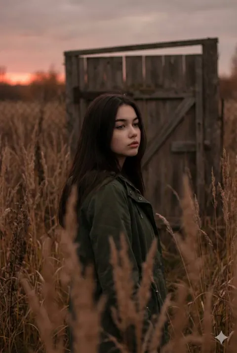 Somber Sunset Portrait in Grass