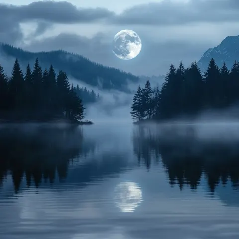 Realistic Photo Full Moon Cloudy Sky
