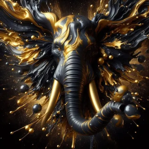 Black and Gold Liquid Acrylic Cosmic Elephant Portrait