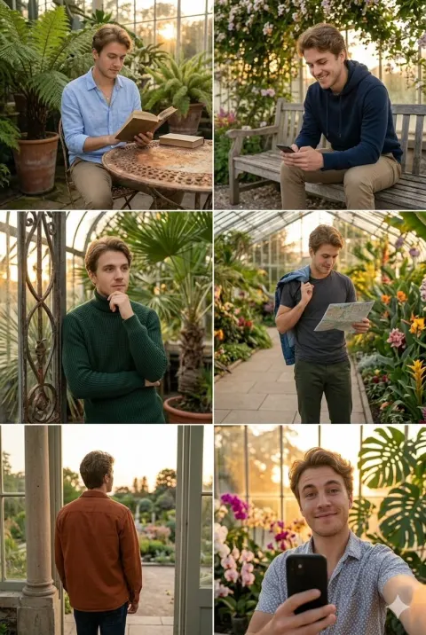 Sunlit Greenhouse Man Portrait