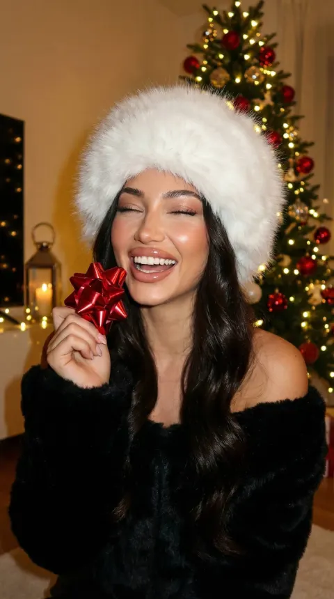 Glamorous Holiday Portrait with Warm Light Smile