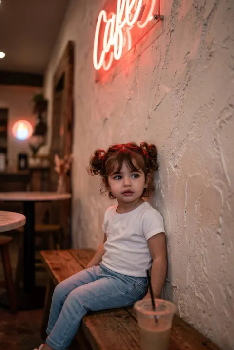 Neon Toddler Café Portrait