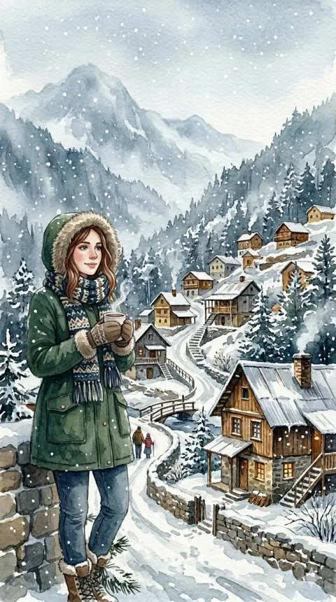 Cozy Winter Cocoa in Snowy Valley