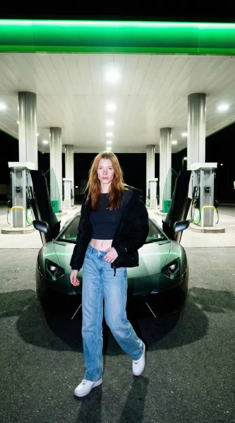 Neon Gas Station Flash Portrait