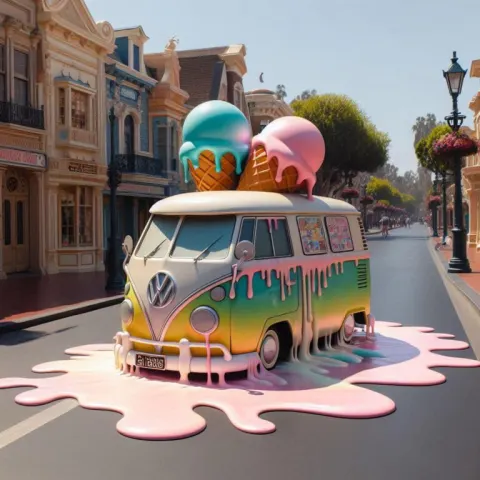 Melting Pastel Ice Cream Van on Hot Summer Day