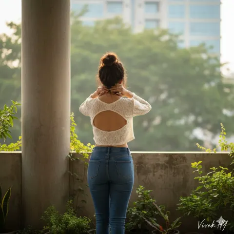 Cinematic Balcony Back View Portrait