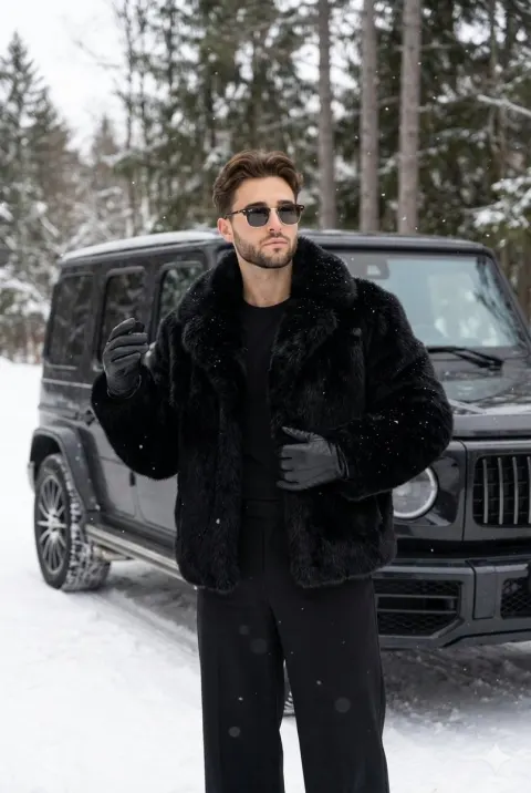 Snowy Fur Coat Fashion Portrait