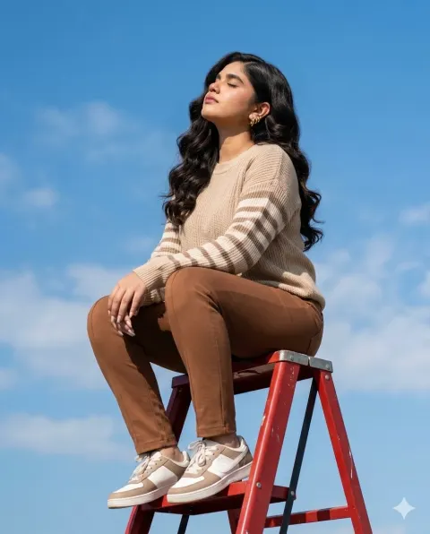 Serene Moments on a Red Ladder