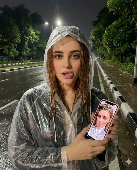 Rainy Night Sheer Raincoat Selfie