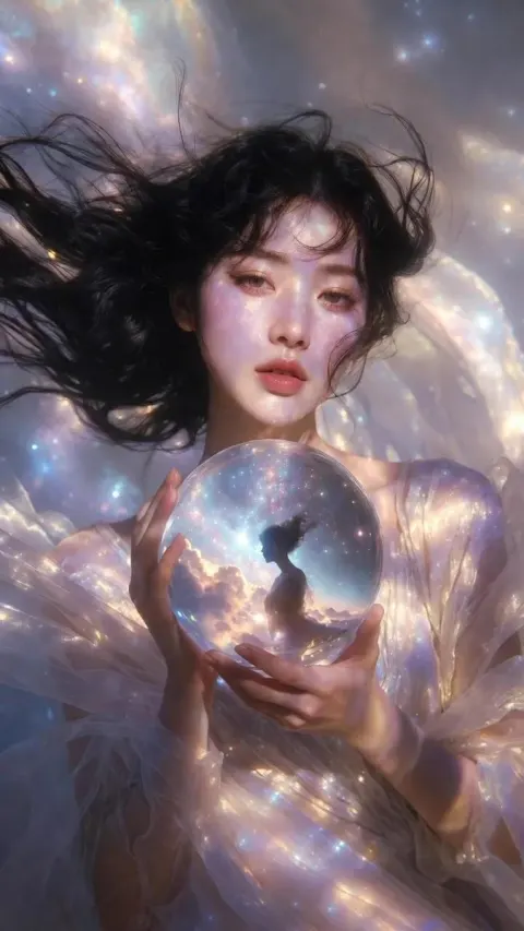 Ethereal Cinematic Crystal Galaxy Fashion Portrait