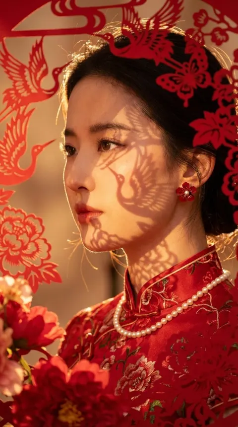 Red Cheongsam Gobo Light Portrait