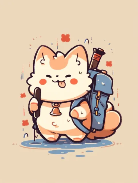 Tattoo Style Cat With Bag and Cane Line Logo