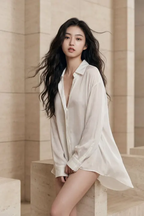 Ethereal Muse in White Silk Shirt