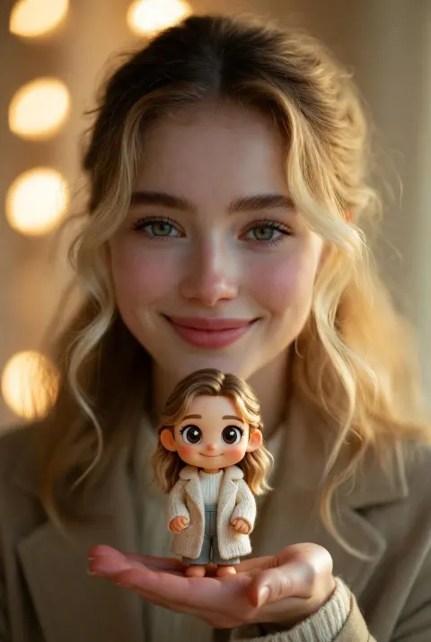 Woman Holds Mini Chibi Self Figurine