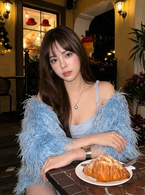 Café Croissant Girl Portrait