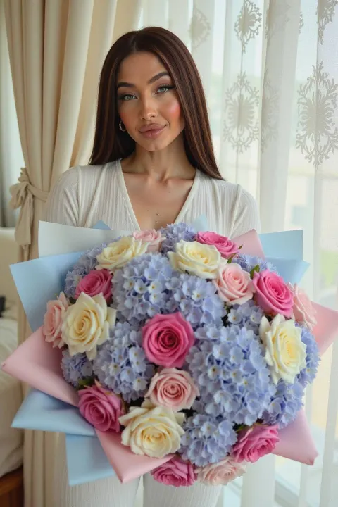 Window Muse with Pastel Bouquet