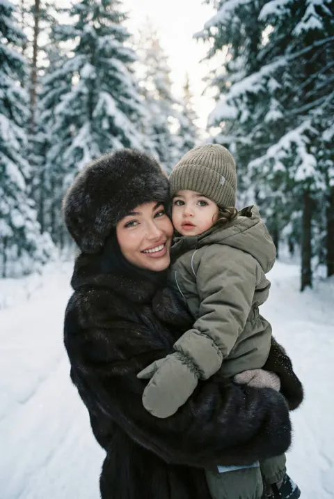 Winter Mother Child Tender Embrace
