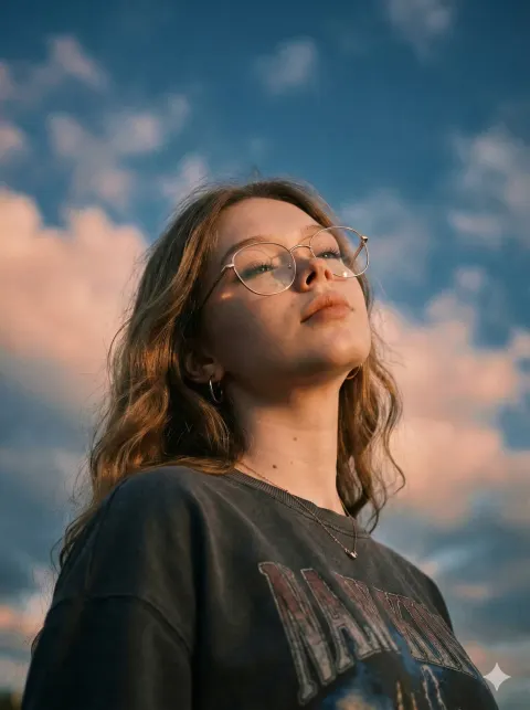 Serene Cinematic Portrait Under Sky