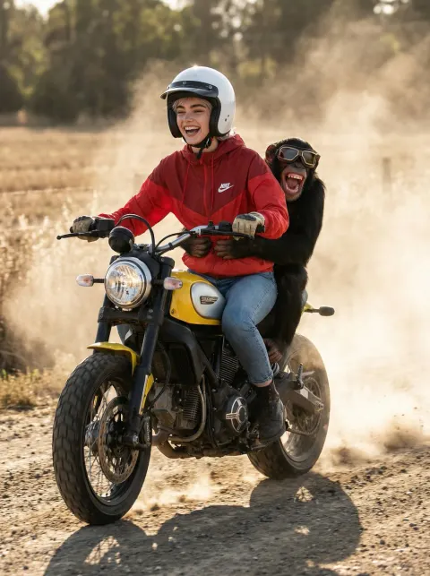 Chimp Rides Shotgun on Wild Moto Escape