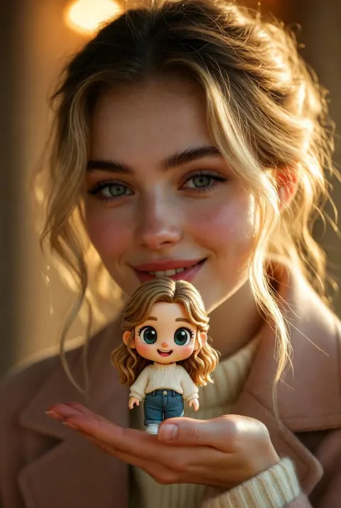 Woman Holds Mini Chibi Self