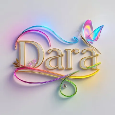 Dara Name in Golden 3D Font With Iridescent Butterfly