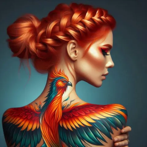 Ginger Braided Woman With Phoenix Back Body Paint