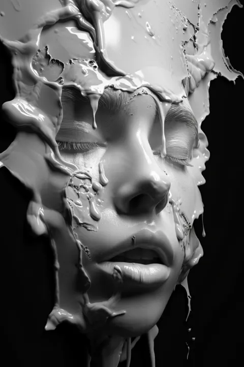 Surreal White Face Dripping Luminescent Honey Portrait