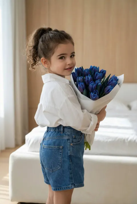 Girl with Blue Tulips