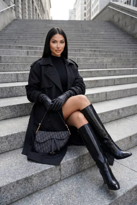 Stylish Woman On Stone Steps Editorial