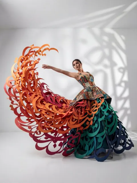 Persian Calligraphy Paper Dress in Motion
