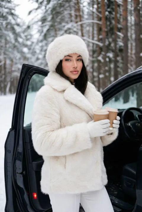 Winter White Fur Coffee Chic