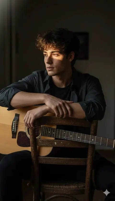 Moody Guitarist Portrait In Golden Light