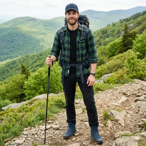 Rugged Trekker At Mountain Campsite