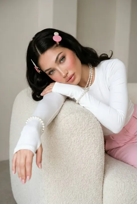 Minimalist Cream Boucle Editorial Portrait