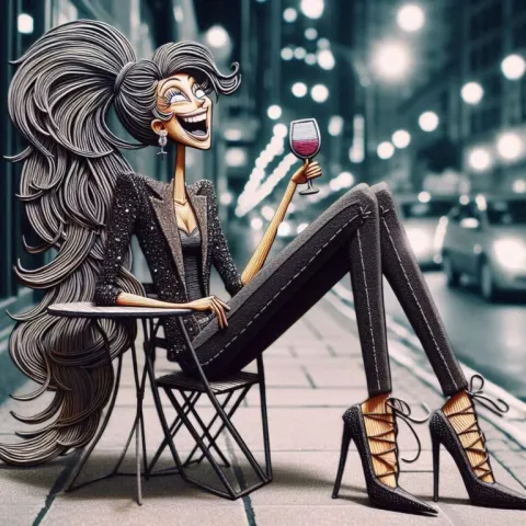 Tall Stick Figure Woman in Sparkle Jacket Mixed Media