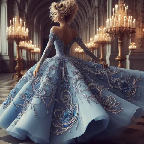 Cinderella in Flowing Blue Gown With Messy Updo