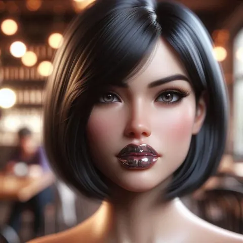 Short Haired Brunette Portrait With Chrome Lips