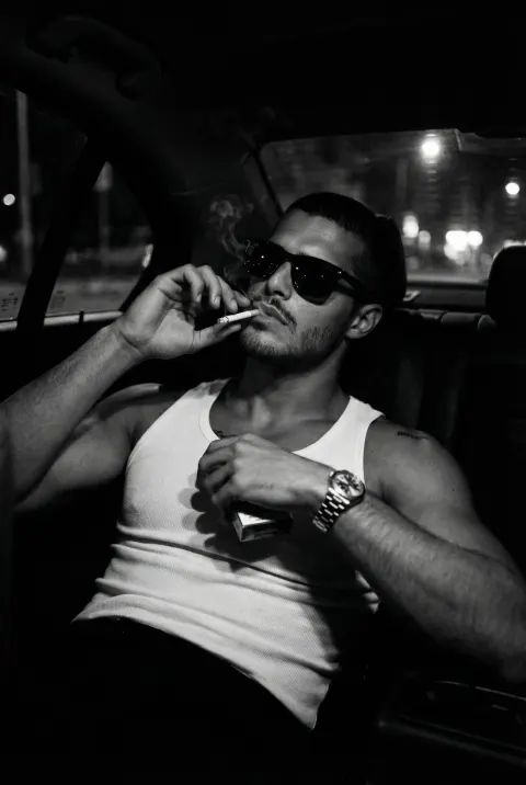 Noir Male Portrait Night Car