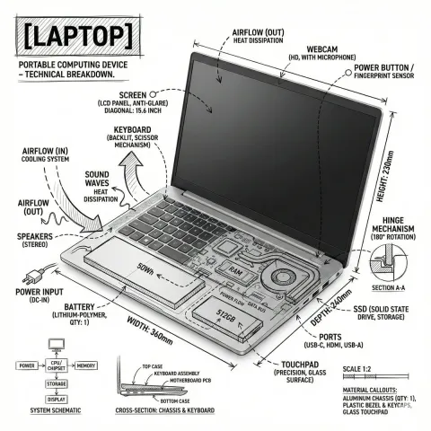 Laptop Technical Blueprint Infographic