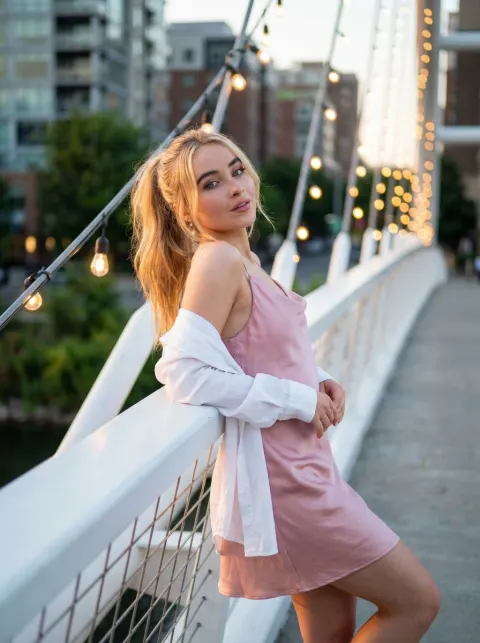 Elegant Woman on White Bridge