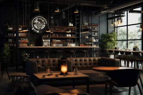 Minimal Black Gadgetpunk Coffee House Interior