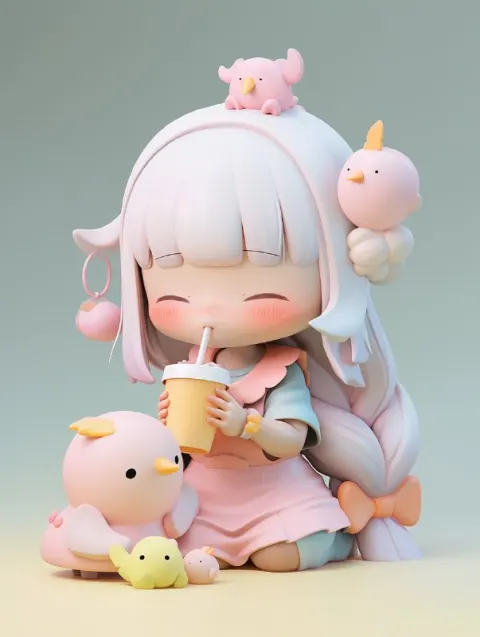 Pop Mart Style Cute Girl Box Toy With Animals