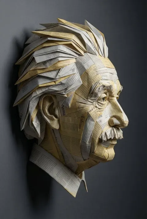 Einstein Newspaper Origami Sculpture