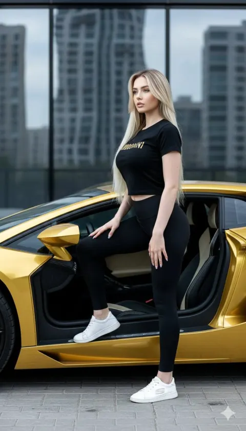 Golden Lamborghini Meets Supermodel