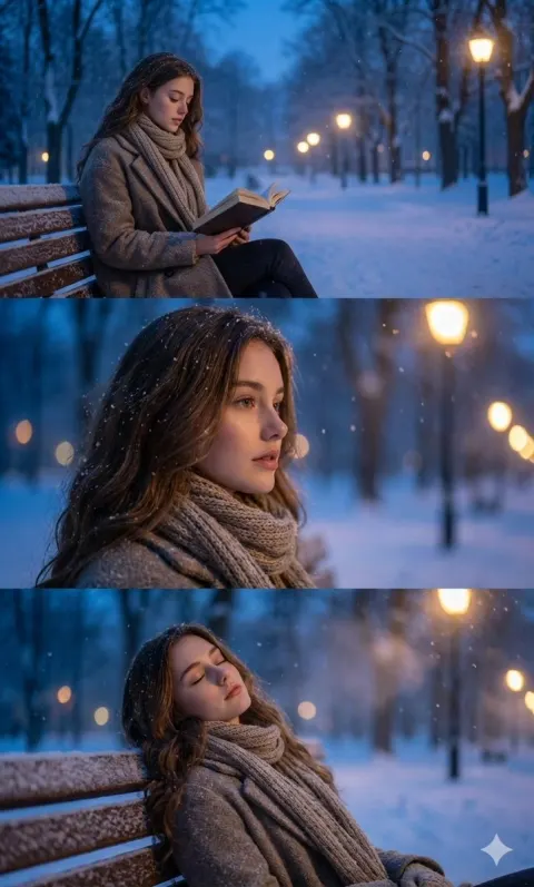 Blue Hour Winter Portrait Triptych