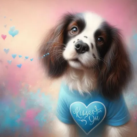 Springer Spaniel in Heart Shirt Blowing Kisses