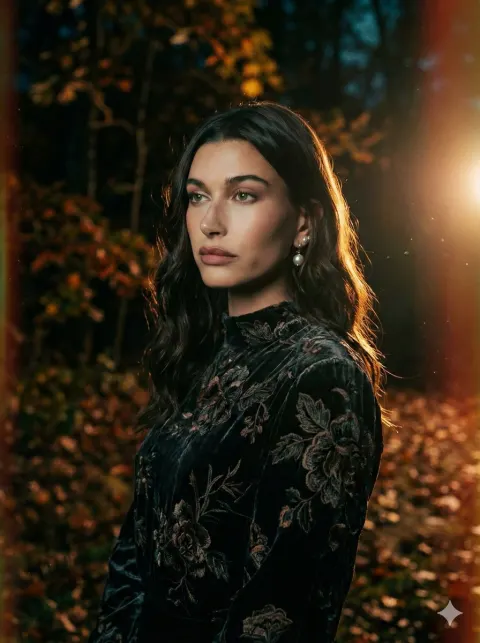 Cinematic Moonlit Forest Fashion Portrait