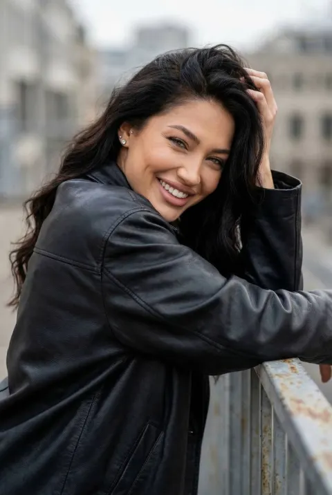 Cinematic Leather Jacket Portrait Outdoors