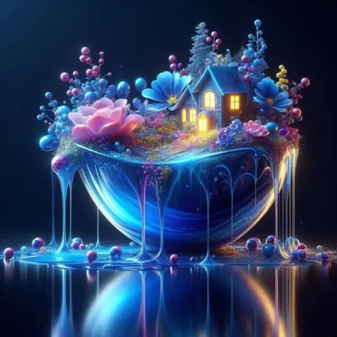 Glowing Fairy Bowl House With Dripping Blue Acrylic