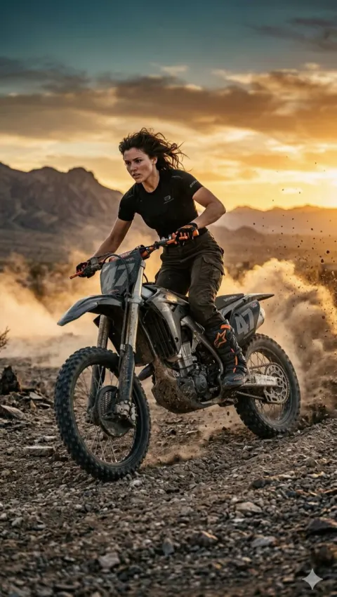 Desert Motocross Rider At Sunset